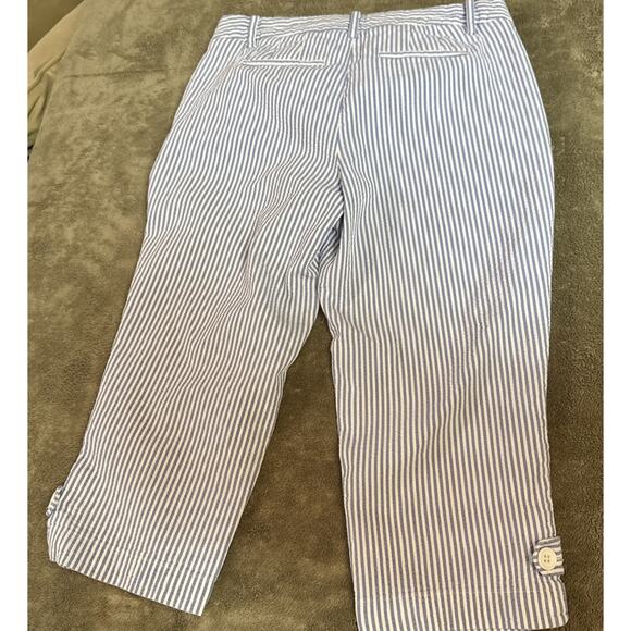 Talbots White Blue Stripe Cotton Cropped Pants Sz 2P - Picture 6 of 6
